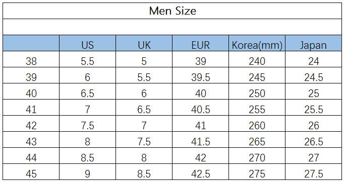 Chinese Size Chart Shoes